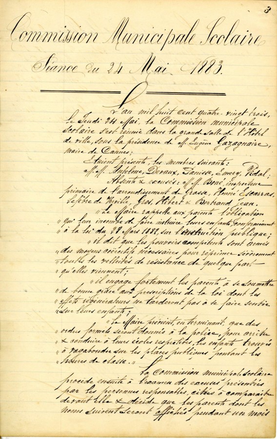 Commission scolaire, obligation et excuses des parents, AMC 1R17, 1883