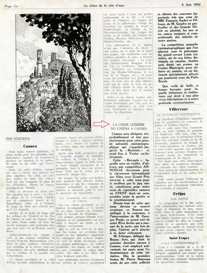 Echos de la Cte d'Azur juin 1939 - article sur le festival : La coupe Lumire