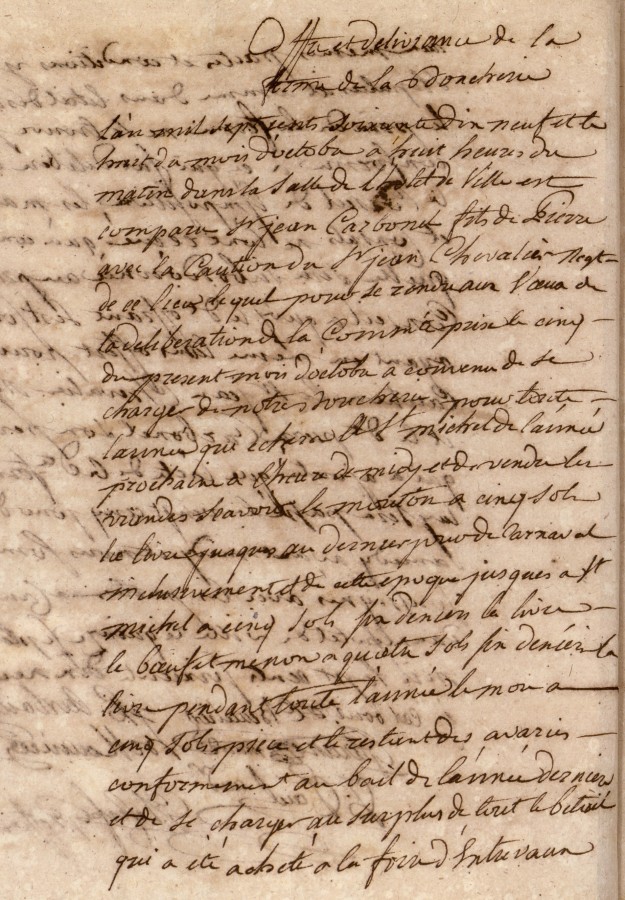 1779, enchres de la boucherie, mention de la foire d'Entrevaux, AMC BB14