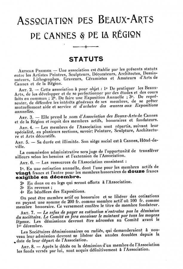 Statuts de l'A.B.A.C., 2R73, salon de 1921