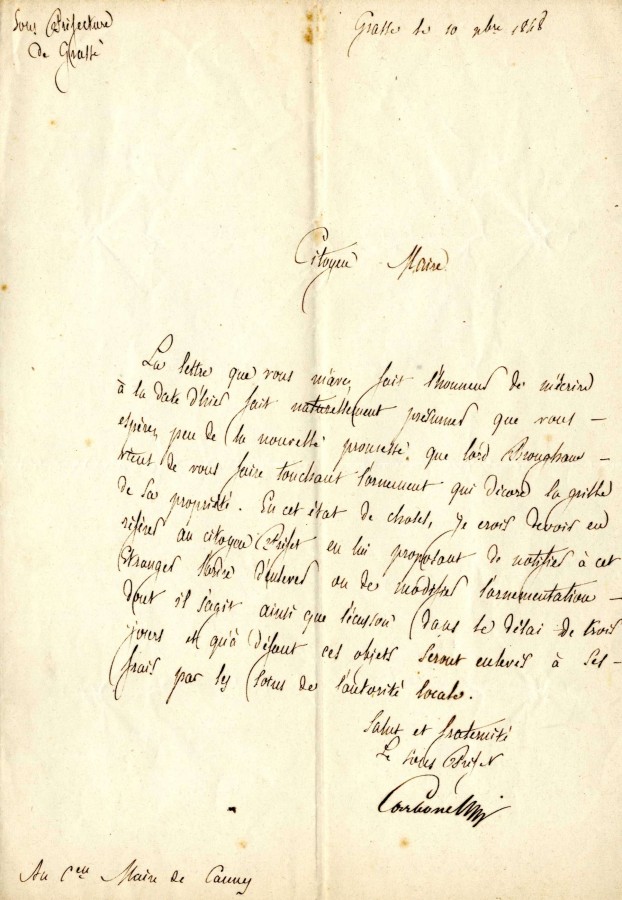 Rponse du sous-prfet, qui voque la promesse de Lord Brougham, 10 dcembre 1848 (2J26)