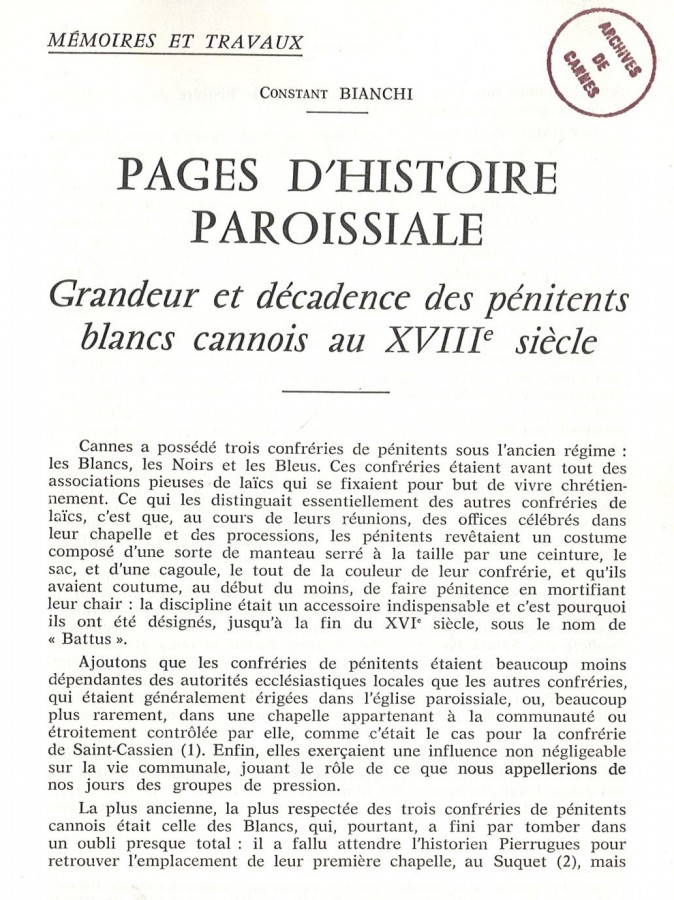Page sur les pnitents, BH357, parution de 1975-1976 de la St Sc. et Litt. de Cannes