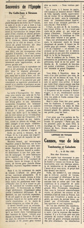 Du Golfe-Juan  Sranon (article Le Littoral 5 juin 1921)