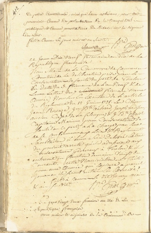 1801, conservateurs de la sant du port, nomination (AMC 1D7_413)