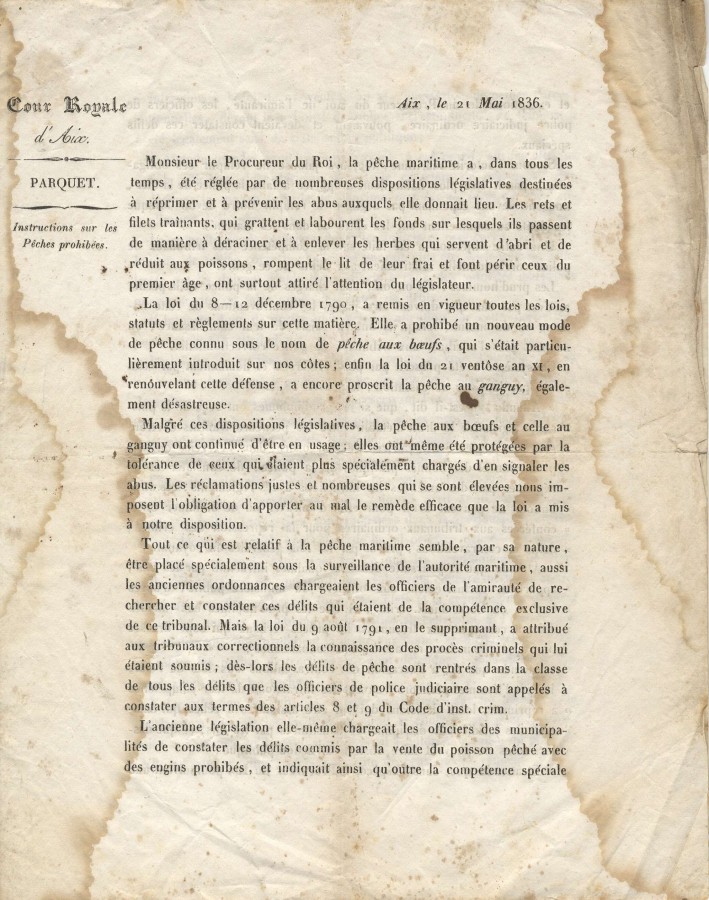 Prohibition de faons de pcher en 1836, AMC 1J88