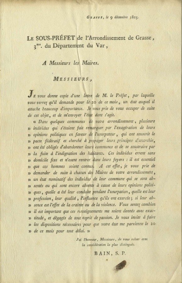 L'usurpateur, dcembre 1815 (AMC 2J34)