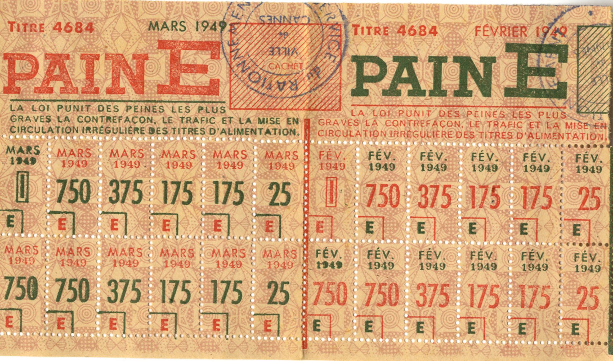 Tickets de rationnement, 1949. AMC, 64S17