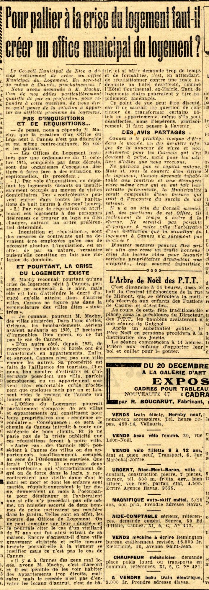 Nice-Matin, n° 20 décembre 1946. AMC, PER20