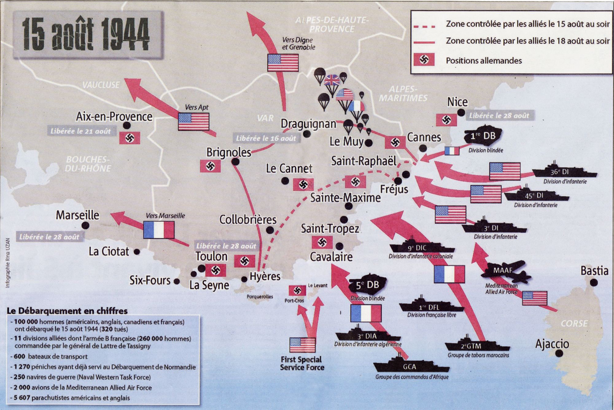 15 août 1944, le Débarquement de Provence en chiffres. AMC, 80W10