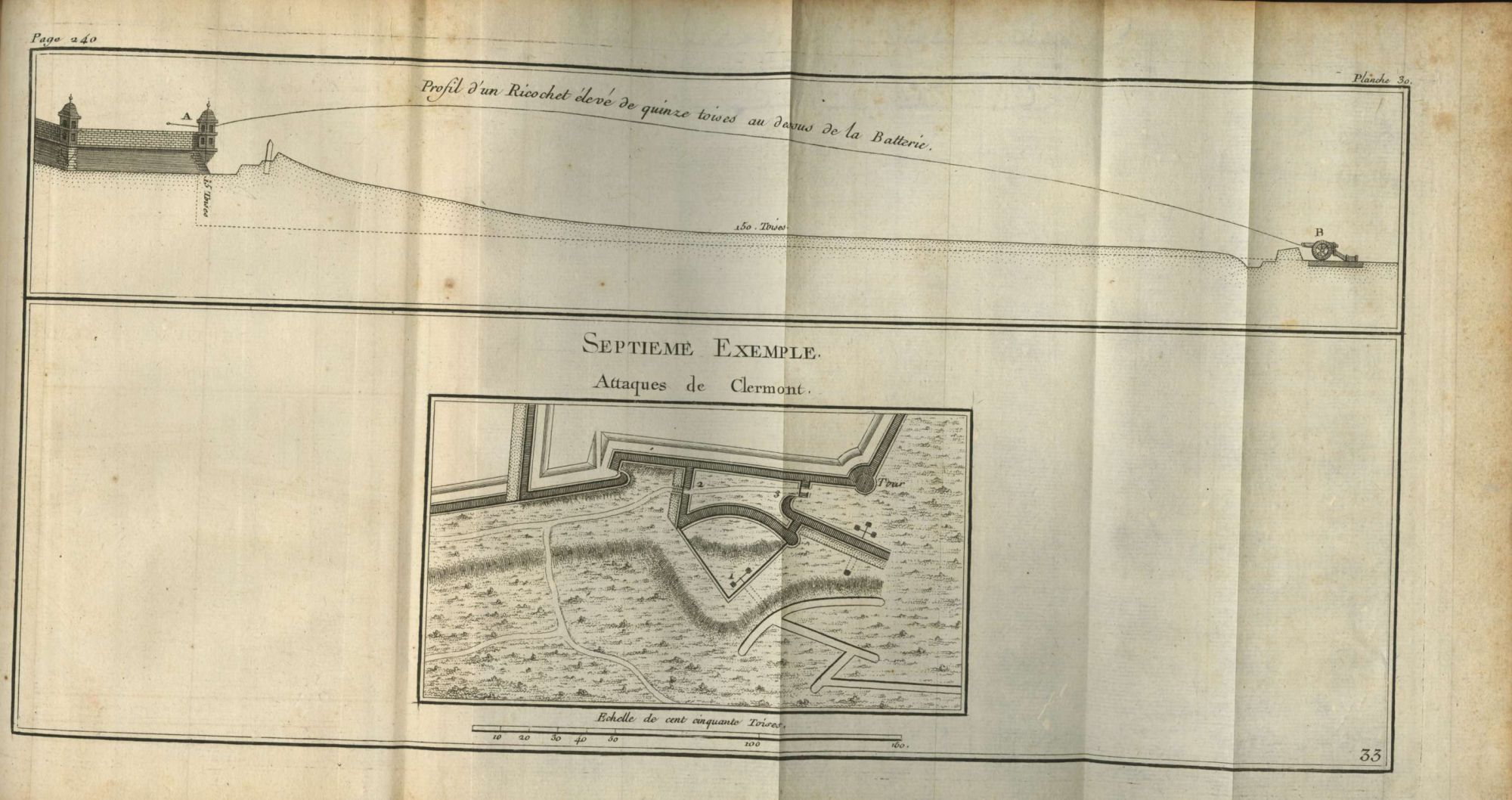 Plan montrant le trajet d'un tir de canon (AMC BH1643)