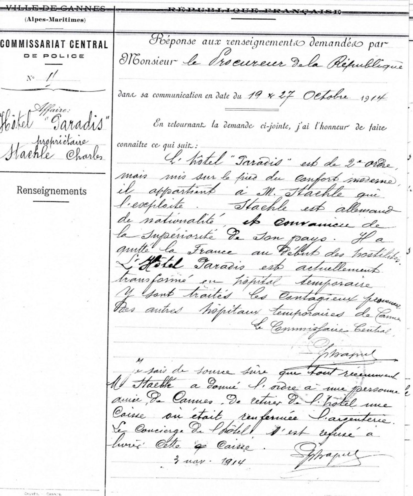 Bien confisqué d'un Allemand (A.D. Nice 3U02)