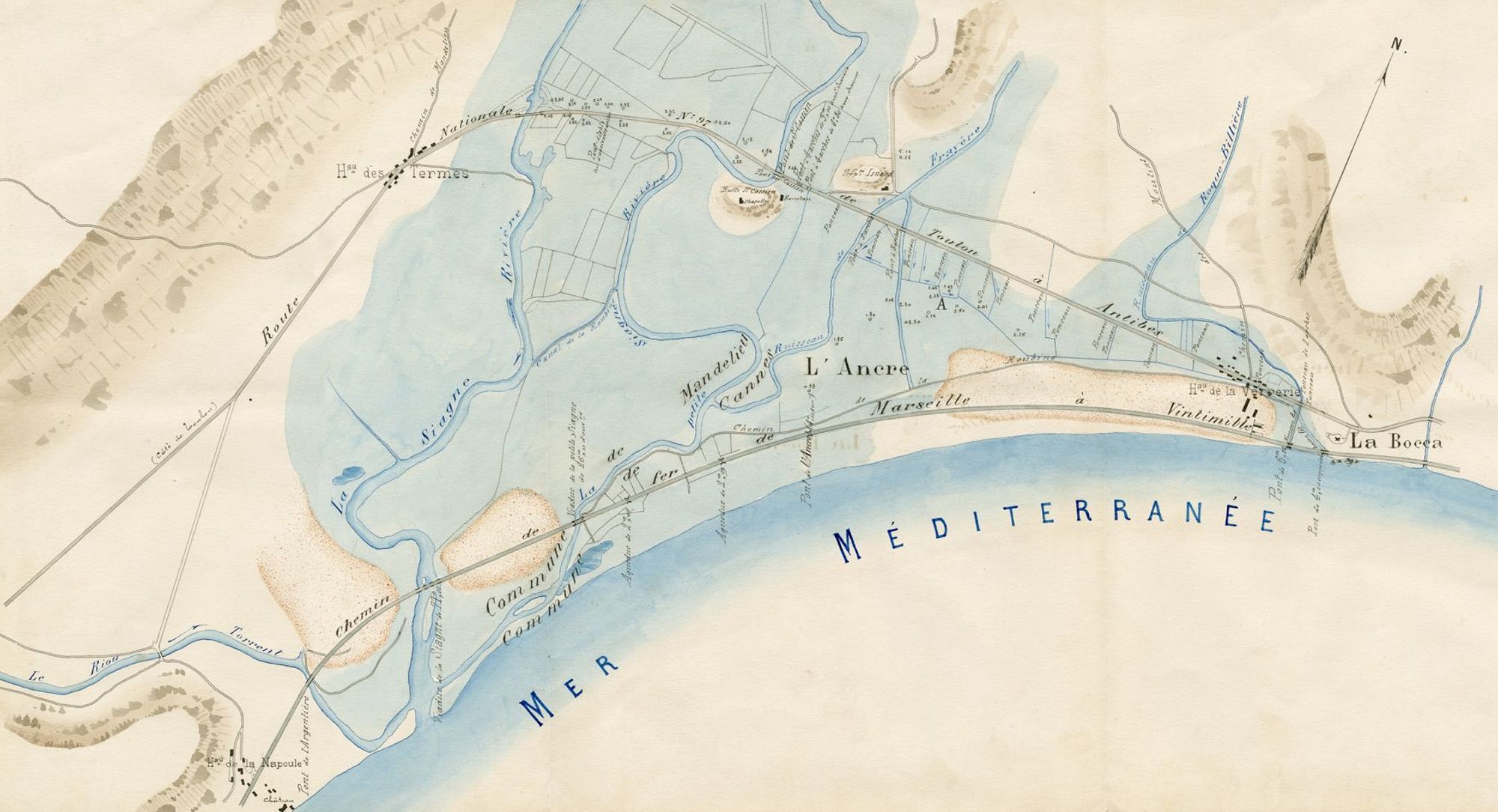 Zone inondable de la plaine de Laval, 9 août 1886. Arch. dép. Alpes-Maritimes, 116Fi14, cliché Marc Pollini.