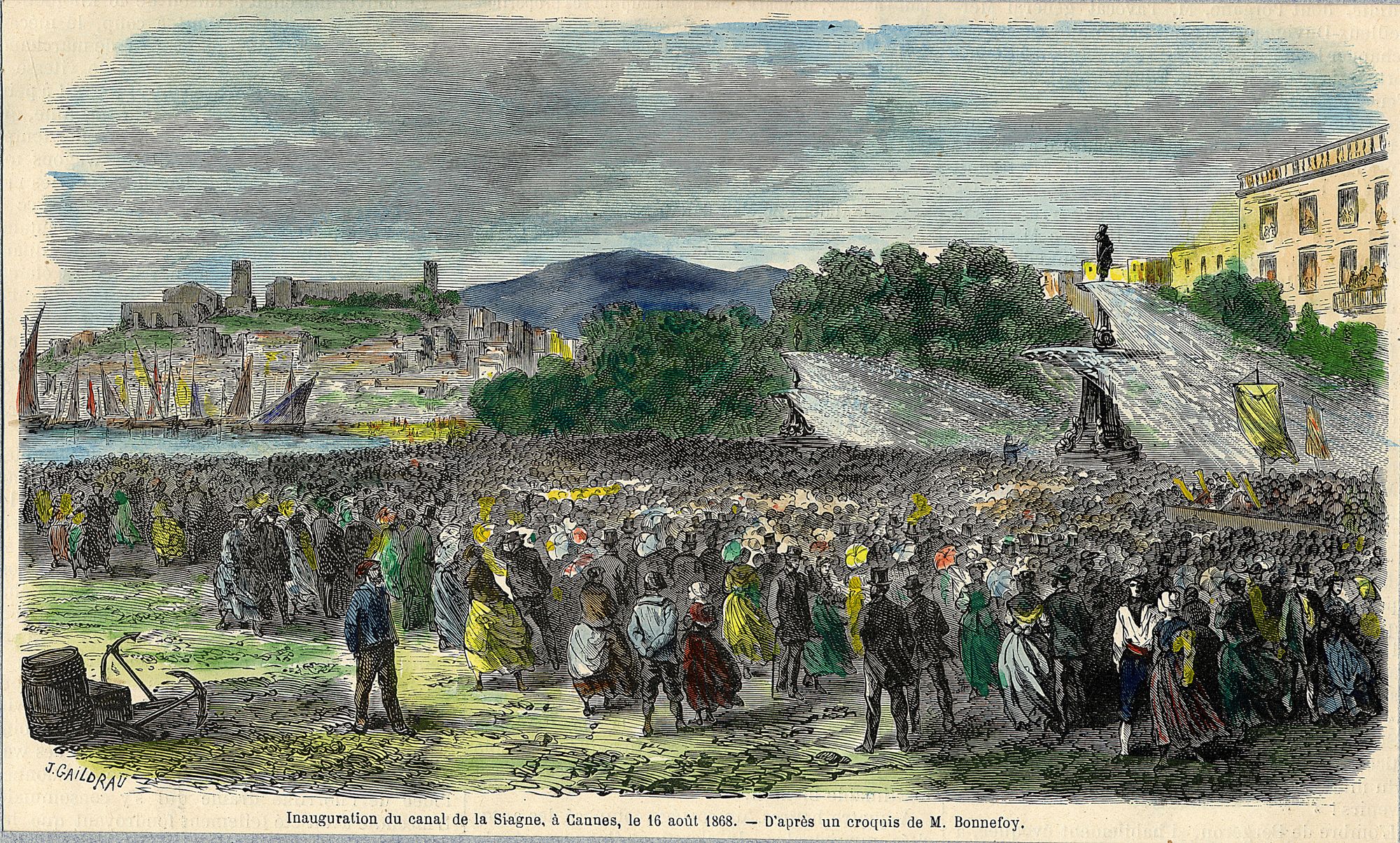 Inauguration du canal de la Siagne à Cannes, le 16 août 1868. AMC, 6Fi20.