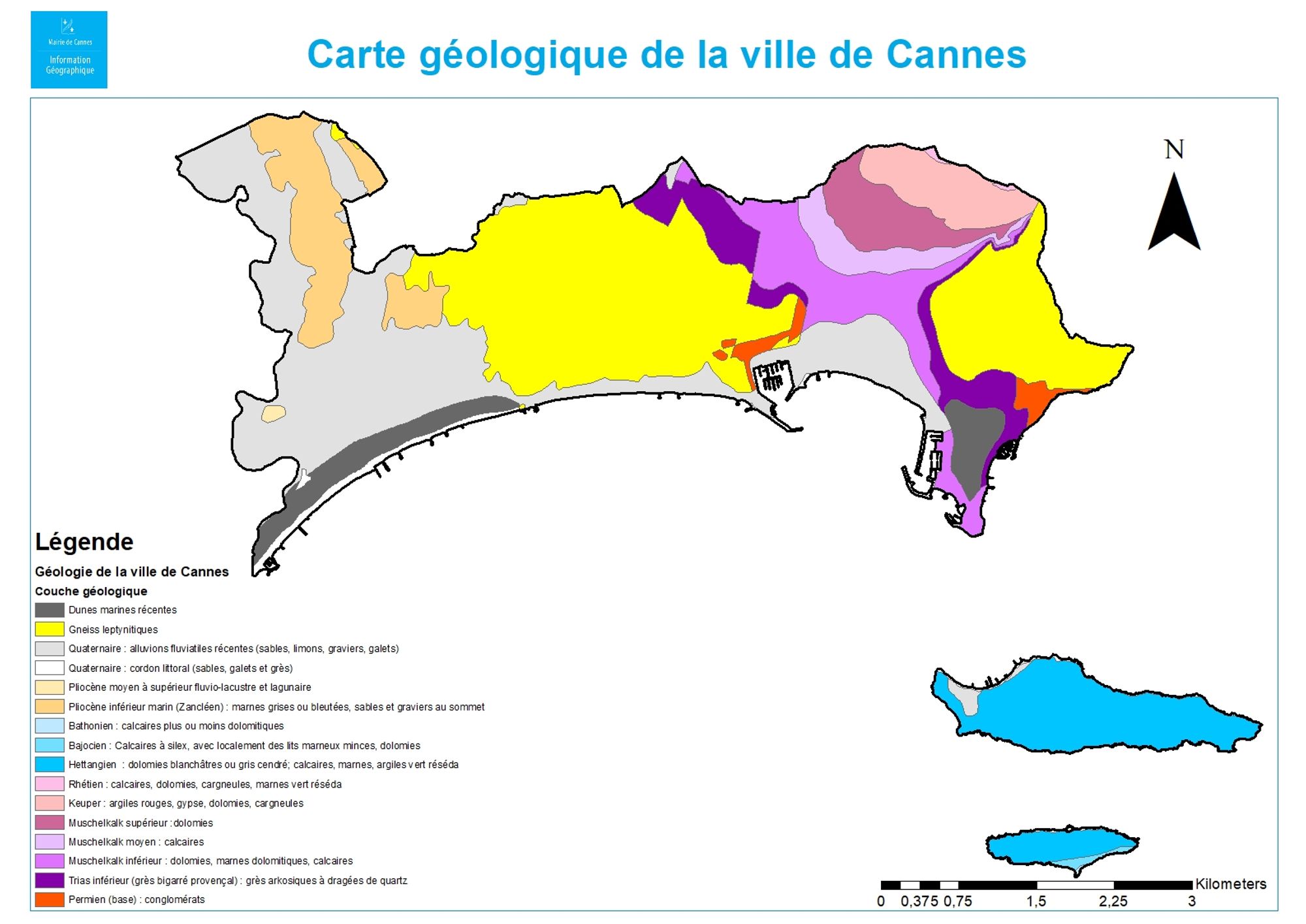 Carte géologique de la ville de Cannes © Matthieu Bollich, Information géographique, Mairie de Cannes 