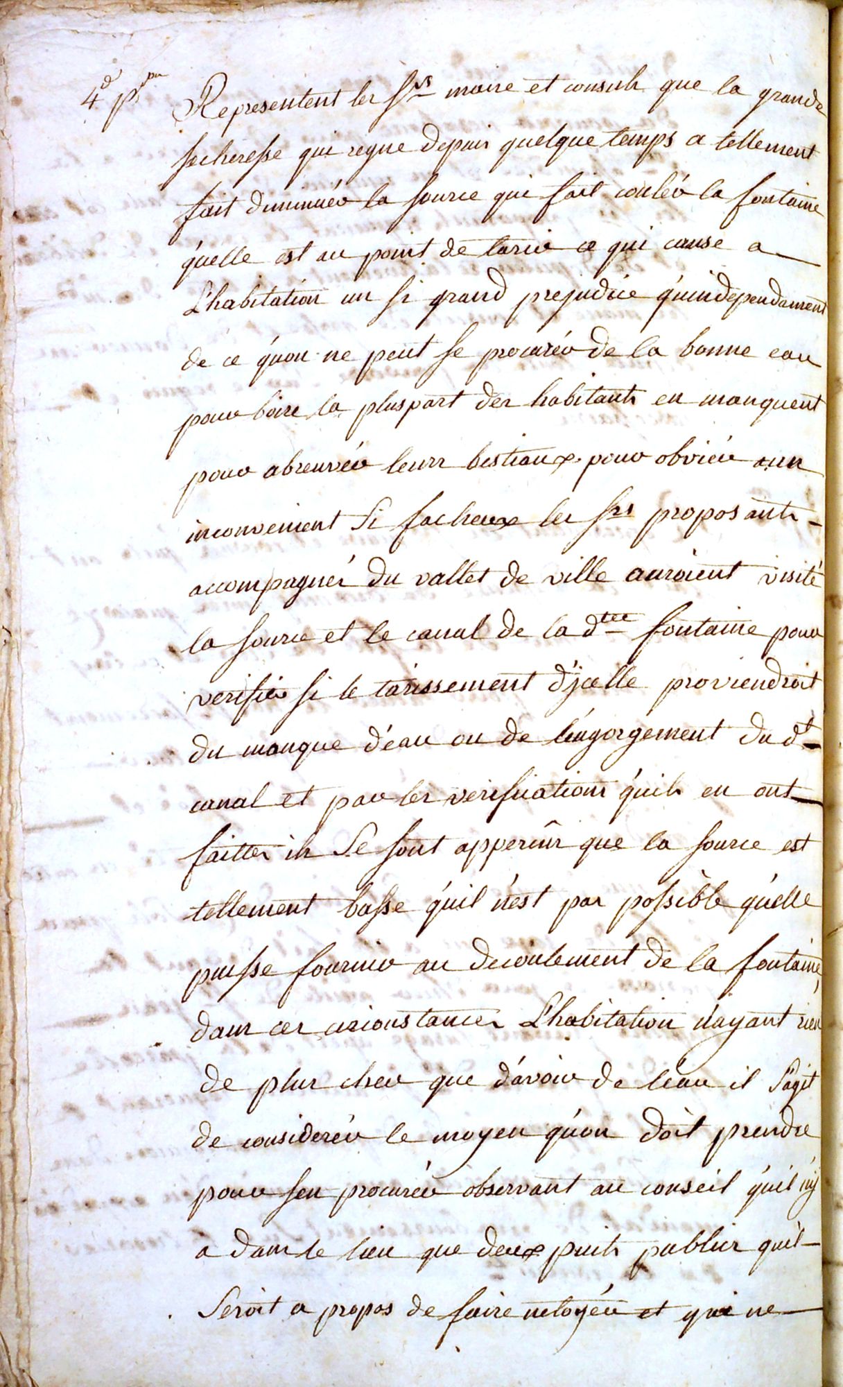 Préjudice causé par le tarissement de la fontaine en raison de la grande sécheresse qui sévit depuis quelques temps. Délibération du conseil de la communauté, séance du 24 juin 1770. AMC, BB4.