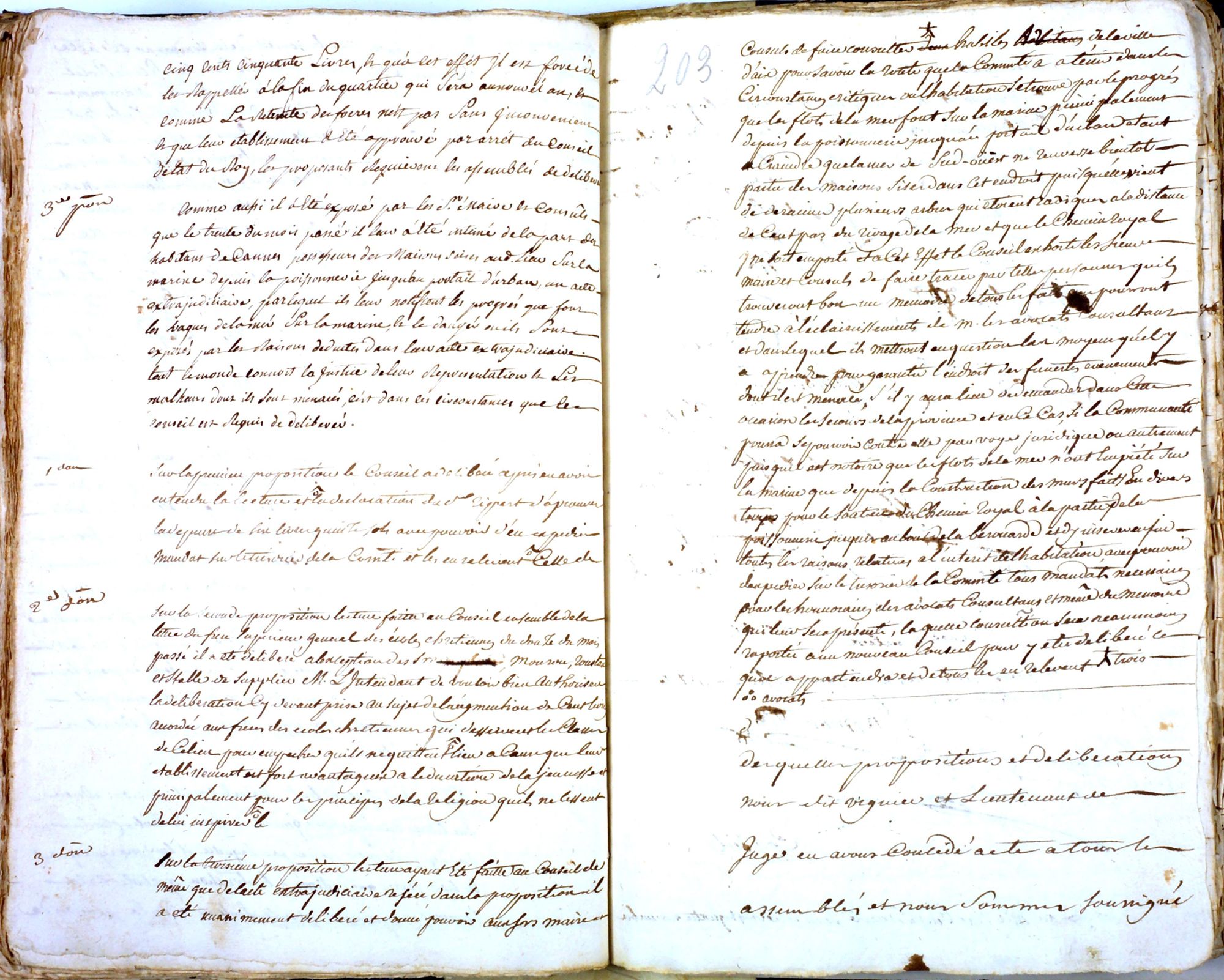 Envahissement de la Marine par la mer Délibération du conseil de la communauté, séance du 3 novembre 1776. AMC, BB5.