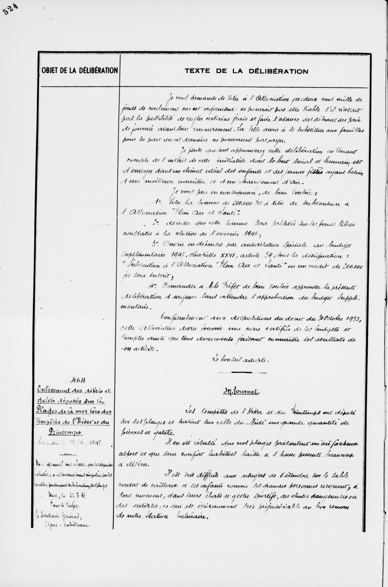 Enlèvements de débris et galets déposés sur les plages de la mer lors des tempêtes de l’hiver et du printemps.  AMC, 90W2.