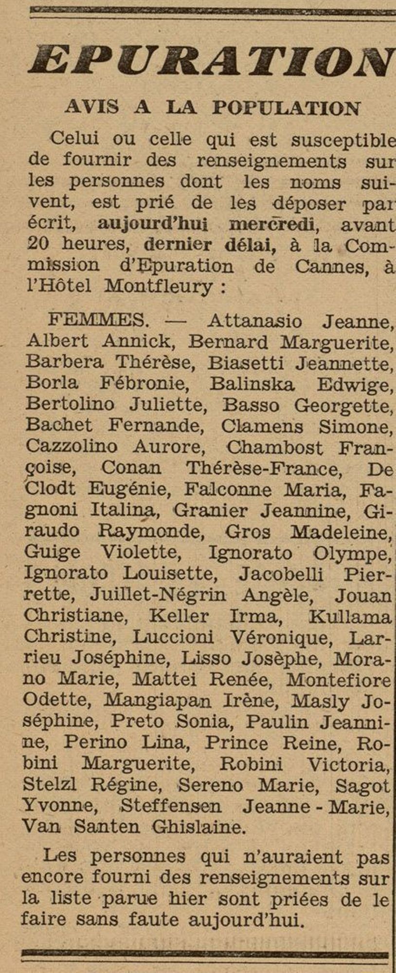 Fin de la guerre, bilan, épuration